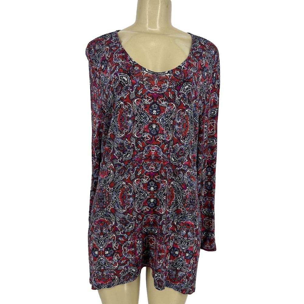 J. Jill Large Women Pullover Long Sleeve Top Paisley Print Scoop Neck 11-4